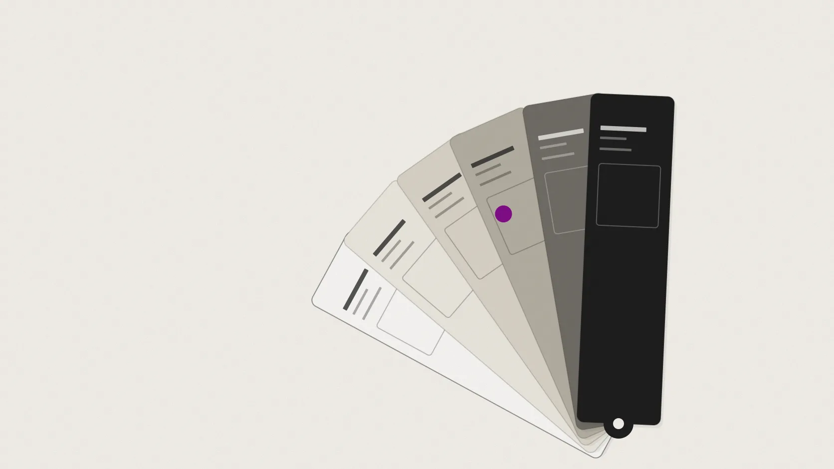 A fan of paint-chip swatch cards, one marked in magenta