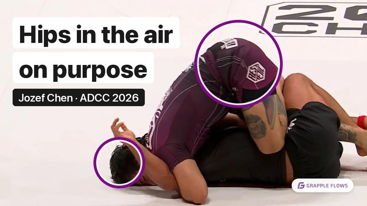 Jozef Chen passing half guard at ADCC 2026 with his head on the mat and his hips high
