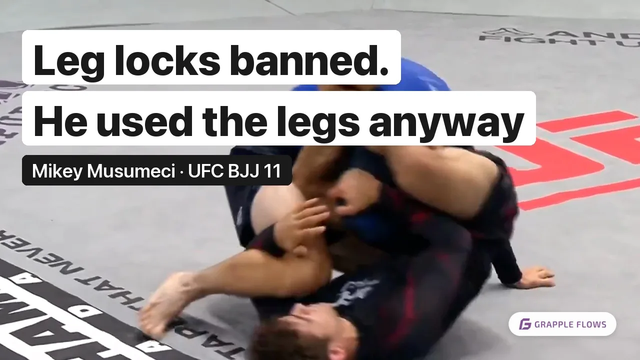 Mikey Musumeci attacking Bryce Mitchell's leg from bottom at UFC BJJ 11